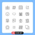 16 Universal Outlines Set for Web and Mobile Applications emojis, cookie, achievement, u turn, arrow