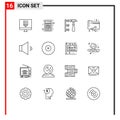 16 Universal Outlines Set for Web and Mobile Applications folder, analytics, calculator, share, hammer