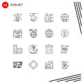 16 Universal Outlines Set for Web and Mobile Applications internet, umbrella, abilities, money, professional