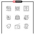 9 Universal Outlines Set for Web and Mobile Applications lock, banking, holiday, bank, parcel