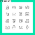 Group of 16 Outlines Signs and Symbols for meeting, conference, handcare, businessman, sports