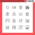 16 User Interface Outline Pack of modern Signs and Symbols of pay cash, office, photo, city, dollar