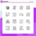16 Universal Outlines Set for Web and Mobile Applications planet, globe, share mobile, document, shield