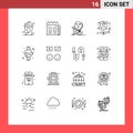 16 Universal Outlines Set for Web and Mobile Applications rose, gift, newspaper, sword, game
