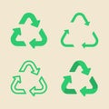 Universal recycling symbol flat icon set