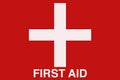 Universal red and white First Aid sign with cross symbol