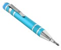 Universal screwdriver with interchangeable bits for precise assembly and repair of equipment Royalty Free Stock Photo