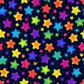 Universal Seamless Pattern of Colorful Rainbow Stars on Dark Backdrop for Celebratory Packaging, Pack Paper, Wrapping Paper Royalty Free Stock Photo