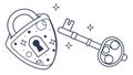 Universal Security: Lock and Key Floating in Cosmic Space, vector design Generative AI Royalty Free Stock Photo