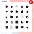 25 Universal Solid Glyph Signs Symbols of badges, webpage, coding, web setting, spanner