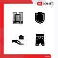 4 Universal Solid Glyph Signs Symbols of building, beach, protection, folder, short Royalty Free Stock Photo