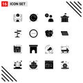 16 Universal Solid Glyph Signs Symbols of city, court, user, columns, acropolis Royalty Free Stock Photo
