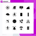 16 Universal Solid Glyph Signs Symbols of cloudy, cloud, financial, sky, billboard