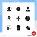 9 Universal Solid Glyph Signs Symbols of education, recording, student, professional, mic