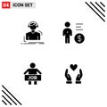 Universal Solid Glyph Signs Symbols of engineer, person, meloman, management, man