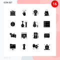 16 Universal Solid Glyph Signs Symbols of hand bag, father, right, dad, pin