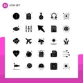25 Universal Solid Glyph Signs Symbols of management, business, experiment, microphone, audio