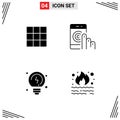 4 Universal Solid Glyph Signs Symbols of menu, solutions, click, smartphone, burn