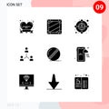 9 Universal Solid Glyph Signs Symbols of people, group, programing, cooperation, structure
