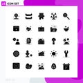 Mobile Interface Solid Glyph Set of 25 Pictograms of search, map, food, cupsakes, cooking