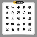 25 Universal Solid Glyph Signs Symbols of set, goal, cookie, sharing, ideas Royalty Free Stock Photo