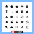 25 Universal Solid Glyph Signs Symbols of sign, valentine, web, love, technology