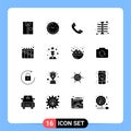 16 Universal Solid Glyph Signs Symbols of skeleton xray, chest, living, telephone, phone Royalty Free Stock Photo