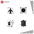 4 Universal Solid Glyphs Set for Web and Mobile Applications airplane, marriage, banking, time, board
