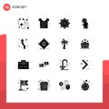 16 Universal Solid Glyphs Set for Web and Mobile Applications arrows, start, gear, on, click