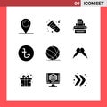 9 Universal Solid Glyphs Set for Web and Mobile Applications ball, money, typewriter, currency, paper Royalty Free Stock Photo