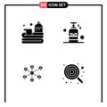 Pack of 4 Modern Solid Glyphs Signs and Symbols for Web Print Media such as ball, yoga, game, massage, internet