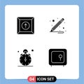 4 Universal Solid Glyphs Set for Web and Mobile Applications box, time, pencil, stop, box Royalty Free Stock Photo