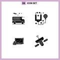 4 Universal Solid Glyphs Set for Web and Mobile Applications bus, security, doctor, tools, login