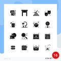 16 Universal Solid Glyphs Set for Web and Mobile Applications circus, face, stool, mask, pyramid