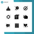 9 Universal Solid Glyphs Set for Web and Mobile Applications cleaning, passport, fire, document, lifesaver Royalty Free Stock Photo