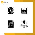 4 Universal Solid Glyphs Set for Web and Mobile Applications dollar, file, bag, shopping, creative