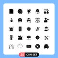 25 Universal Solid Glyphs Set for Web and Mobile Applications handcuffs, timepiece, brainstorm, time, christmas