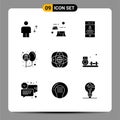 9 Universal Solid Glyphs Set for Web and Mobile Applications health, cancer, destruction, balloons, password