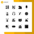 16 Universal Solid Glyphs Set for Web and Mobile Applications like, favorite, fast food, black, microphone Royalty Free Stock Photo