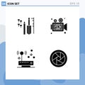 4 Thematic Vector Solid Glyphs and Editable Symbols of reapair, connection, equipment, video, internet