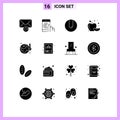 16 Universal Solid Glyphs Set for Web and Mobile Applications temperature, ecology, ball, earth day, food