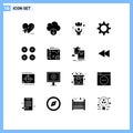 16 Universal Solid Glyphs Set for Web and Mobile Applications ui, creative, healthy, abstract, gear