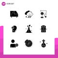 9 Universal Solid Glyphs Set for Web and Mobile Applications workflow, flask, exparimant physics, science, mind Royalty Free Stock Photo