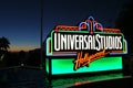 Universal Studios Hollywood, the fountain with Universal studios neon sign near the exit of theme park