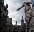 Universal Studios Wizarding World of Harry Potter dragon above Gringotts Bank Royalty Free Stock Photo