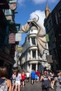 Universal Studios Wizarding World of Harry Potter dragon above Gringotts Bank