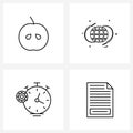 Universal Symbols of 4 Modern Line Icons of agriculture; stop watch; farm; global; gear Royalty Free Stock Photo