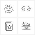 Universal Symbols of 4 Modern Line Icons of animal, book, animals, love, notes