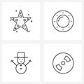 Universal Symbols of 4 Modern Line Icons of animal, Christmas, star fish, house, cd