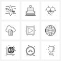 Universal Symbols of 9 Modern Line Icons of application, ui, valentine, play, cloud data hosting